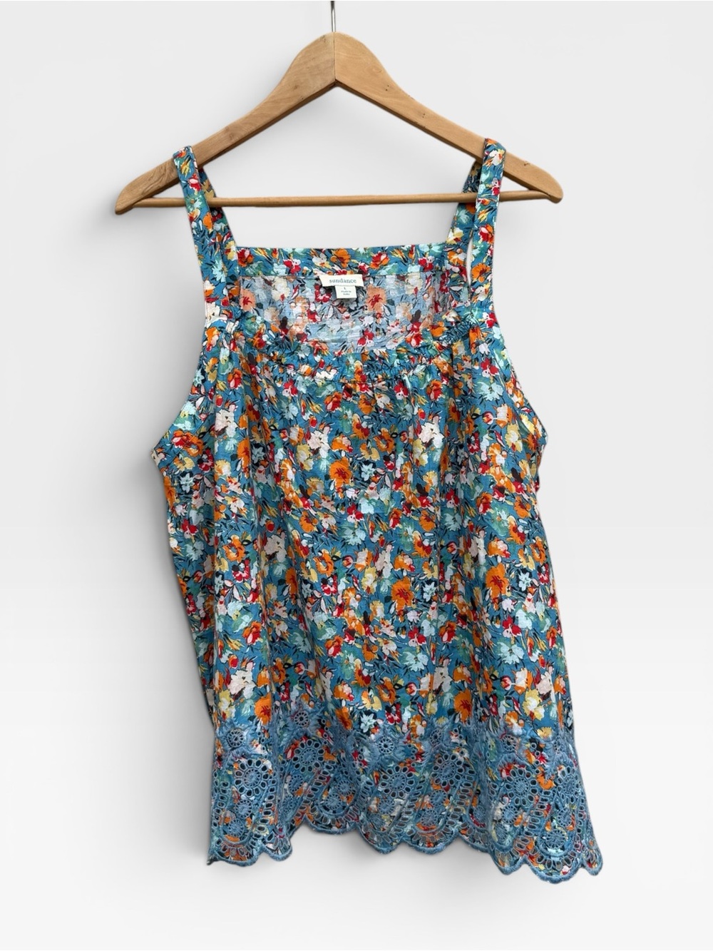 Sundance Colorful Embroidered Lace Hem Cotton Tank